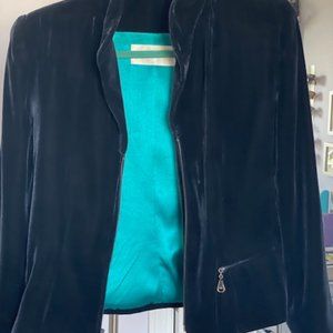 Vintage silk and rayon velvet midnight blue petite jacket